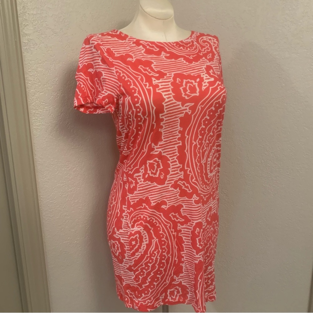 J. Crew Medium Coral Pink & White Paisley Pattern T-shirt Dress for Casual Wear